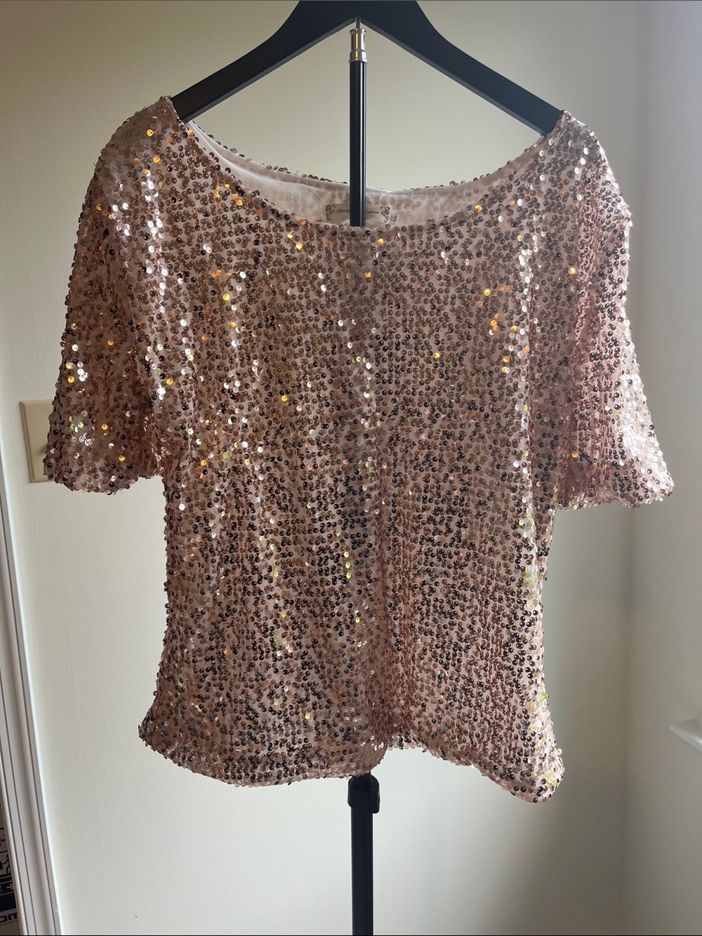 Rose Gold Sequin Short Sleeve Blouse